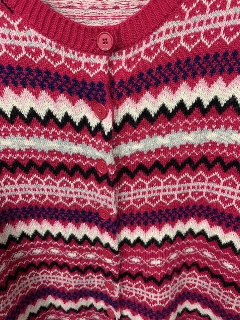 Talbots Womens Fair Isle Knit Cardigan Sweater Lambswool Blend  Size Medium Pink - Picture 5 of 6